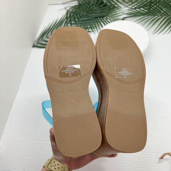 Nine West Rapps 2-Strap Platform Wedge Sandal Size 7.5M Turquoise Blue - Picture 11 of 12